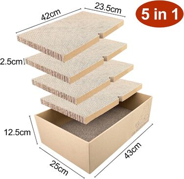 Кігтеточки для котів 5 шт. з гофрокартону, іграшки-кігтеточки, лежанки для котів, 43 x 25.4 x 12.7 см, двосторонні, екологічні