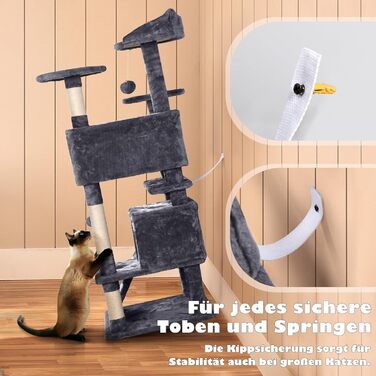 Стійке котяче дерево Yaheetech 137 см, темно-сіре, меблі для котів, когтеточка, ігровий комплекс