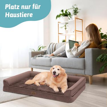 Ортопедичне ліжко для собак маленьких порід, водонепроникне диванчик для тварин з бортиками, з підтримуючою піною, зручне ліжко з знімним, пральним чохлом, водонепроникний наповнювач, антиковзаюче покриття (107 x 76 x 19 см, Колір: Коричневий)