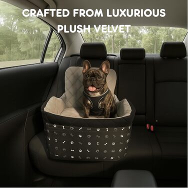 Автокрісло для собак, Memory Foam, з товстим подушками, для собак середніх розмірів до 15,9 кг, 3 кишені на блискавці, 2 ремені безпеки, шлейка в комплекті, чорний колір, розмір S