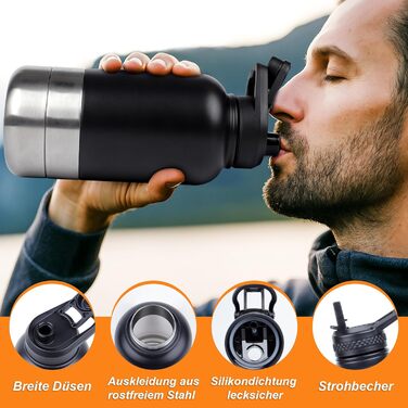 Водяна пляшка для собак на прогулянках, 1000 мл, нержавіюча сталь, з портативною мискою. Ідеально для подорожей та активного відпочинку.