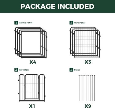Клітка-палатка для собак FXW Pawadise, 61 см, 8 панелей (4 акрил + 4 метал), чорна, розширювана