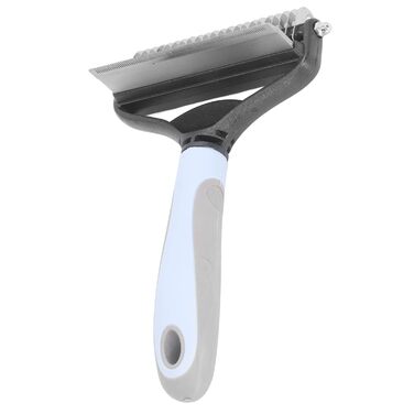 Щітка для грумінгу собак 2-в-1: розпушувач та вичіска для великих цуценят та дорослих собак (блакитна)