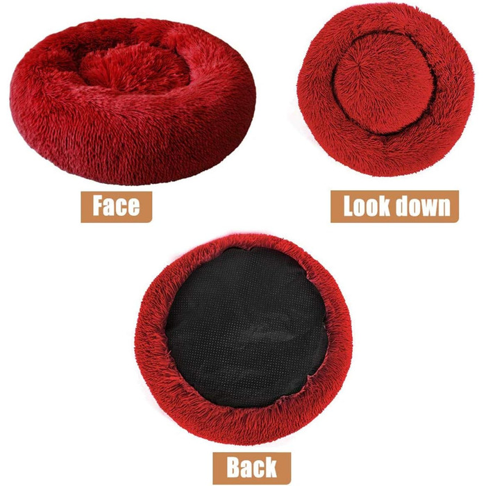 М'яке ліжко для собак та котів, софа, кругле плюшеве ліжко-кільце для великих собак, водонепроникне дно, 50/60 см (червоний)