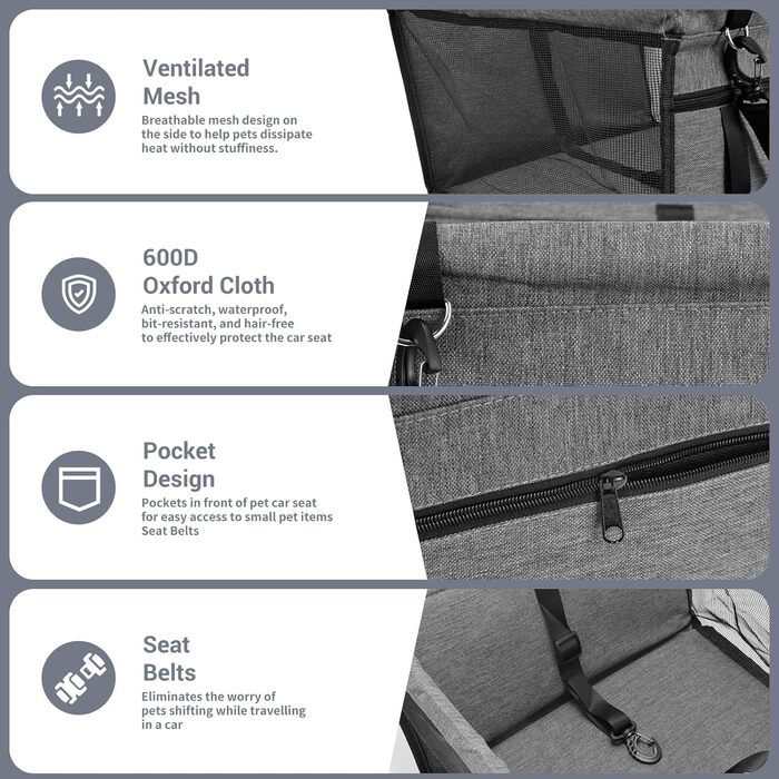 Автомобільний лежак для собак - стійкий, дихаючий, знімний, для маленьких та середніх собак, темно-сірий