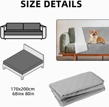 Водонепроникний килимок для собак та котів 170x200 см, сірий - захист ліжка та дивану