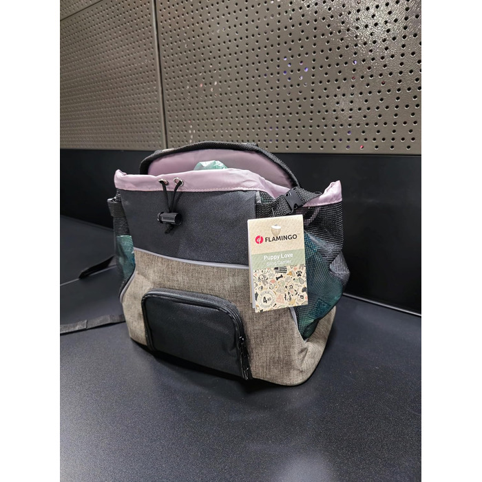 Сумка для собак Xanty Taupe – 29x23x38 см – поліестер – з шнурком, світловідбивачами, знімним дном, страховочною лінійкою, лямками на плече та талію