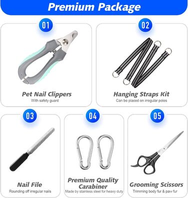 Гамак для собак середніх та великих порід ATESON з обрізачем нігтів, нашийник для грумінгу, синій