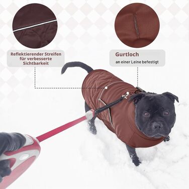 Зимовий теплий одяг для великих собак (3XL) з отвором для шлейки, підкладкою та утеплювачем, червоно-коричневий (для золотистого ретривера, лабрадора, німецької вівчарки)