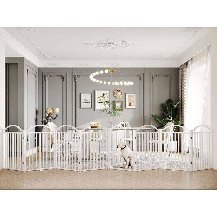 Металеве вольєр для собак BHG Freistehendes Hundegitter, без монтажу, з дверцятами, 243,8 x 81,3 см, аккордеон, для дому та саду, білий