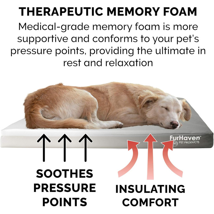Лягу для собак Furhaven XL з піною-пам'яттю, вологостійкий, для дому та вулиці, з принтом логотипу, матеріал: оксфордський поліканвас, розмір: 102 x 81 x 10 см, сірий колір, великий (X-Large)