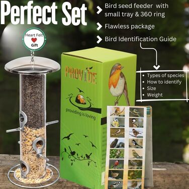 Годівниця для птахів на сонцезахисній підставці, для саду, срібна. З наповнювачем: соняшникові зерна та суміш.