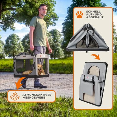 Складана транспортна сумка для собак CADOCA XL 82x56x58 см, дихаюча, міцна, сіра