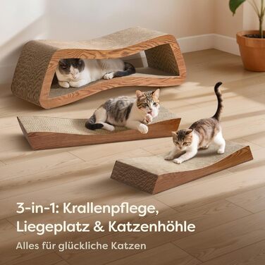 Кігтеточка для котів 3 в 1 XXL, 75 см – Міцна картонна поверхня для догляду за кігтями – До 2 років використання – Економія місця – Захист диванів та меблів (Mountain) (Коричнева)