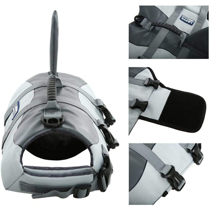 Жилет для плавання собак Aokay Shark, розмір M, сірий. Безпечний рятувальний жилет для собак з міцною ручкою.