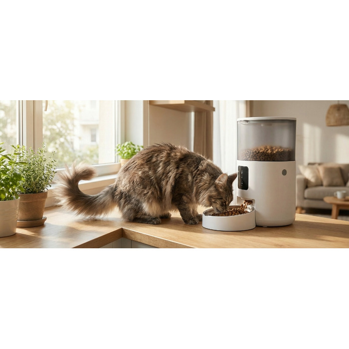 Автоматичний годівник для тварин з WiFi, пластиковий, біло-чорний, 3000 мл, 18.20 см