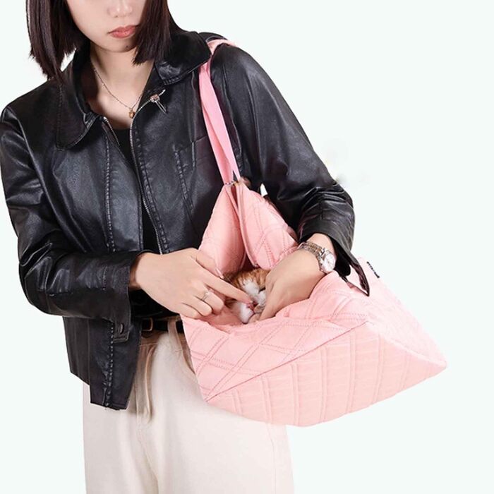 Транспортна сумка для собак та котів PJDDP, сумка-переноска для подорожей та прогулянок, зелена з візерунком ромбіків