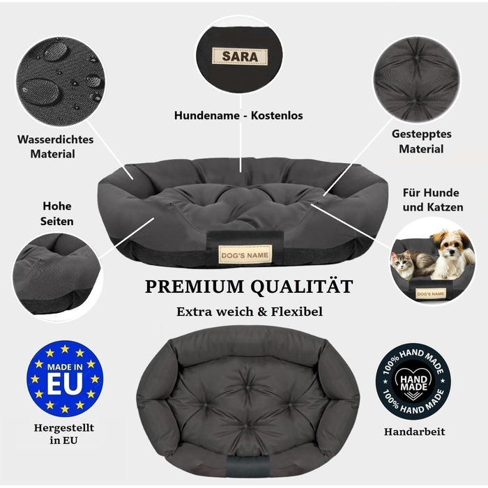 Чорна лежанка для собак XL 115x95 см. Персоналізована, водонепроникна, для дому. Лежанка для великих собак