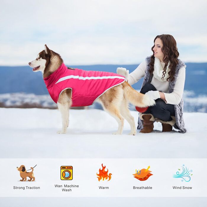 Водонепроникний зимовий дощовик для собак Dolahovy: тепла куртка, флісова жилетка для малих, середніх та великих собак (XL-6XL, Рожевий)
