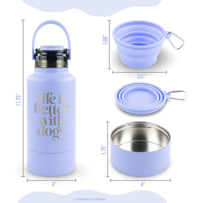 Водяна пляшка для собак Hogg Hydro Hound з нержавіючої сталі, ізольована, 907.2 г, з написом 