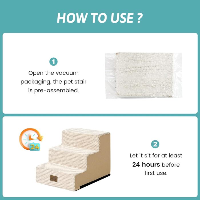 Сходинка для собак маленьких порід, 3 сходинки, знімний чохол, 60x5x5 см (бежевий), 40x45x35 см