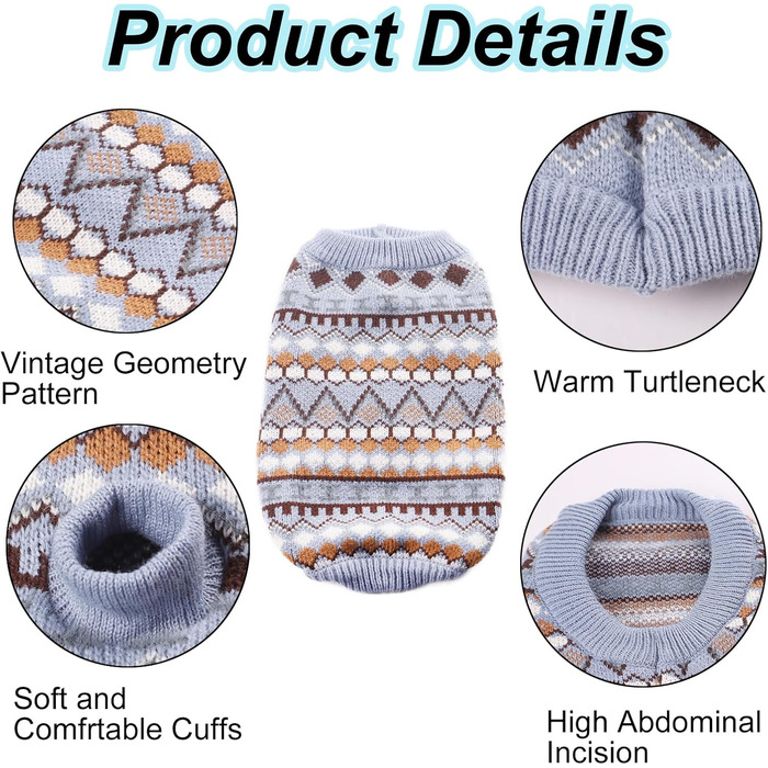 Теплий зимовий пуловер для собак, святковий новорічний пуловер для маленьких та середніх собак, блакитний колір, розмір XL