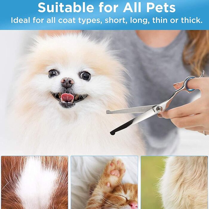 Набір професійних ножиць для собак з безпечними округлими кінчиками, нержавіюча сталь. Ножиці для грумінгу та догляду за шерстю собак та котів. Синій колір.