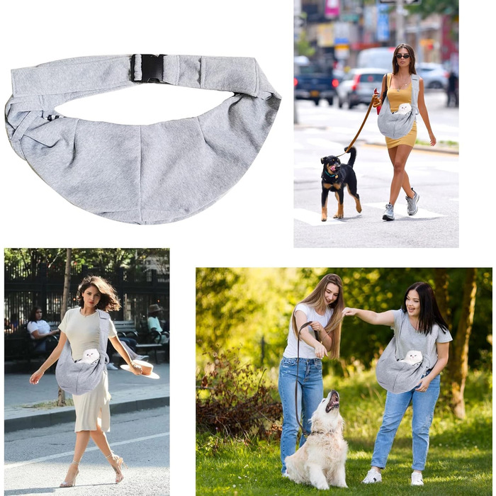 Тканина-кенгуру для цуценят до 7.5 кг, переноска для собак з регульованим плечовим ременем, переноска для домашніх тварин, літня переноска для котів та собак (сіра)