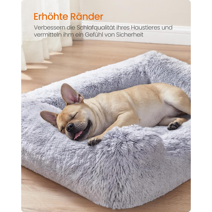 Ліжко для собак Feandrea, м'яке лежання, корзина для собак, 71 x 55 x 18 см, з підвищеними бортиками, знімний чохол, що легко переться, антиковзаюче покриття, Ombré-Сірий PGW271G01 M