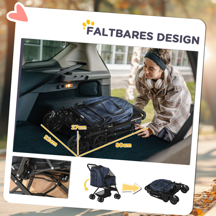 PawHut Pet Buggy Cat Buggy Oxford Blue 76.5x52x95см для маленьких собак і кішок, складний і легкий