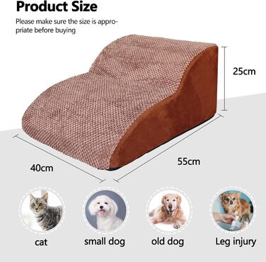 Сходинки для собак Galatée: 2-поверхові, з антиковзаючою поверхнею, з високощільної піни, для ліжка, дивану та авто, знімний чохол (колір: коричневий)