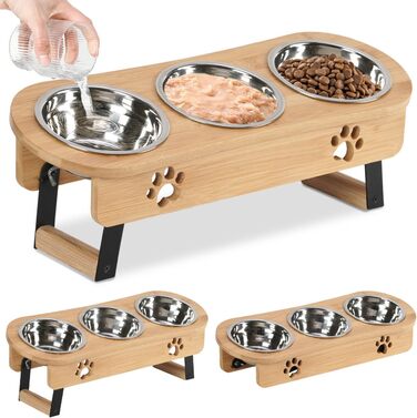 Підвищені годівниці для котів Optyuwah - набір 3 шт. з регулюванням висоти, з нержавіючої сталі, для води та корму, підходять для котів та маленьких собак, жовті