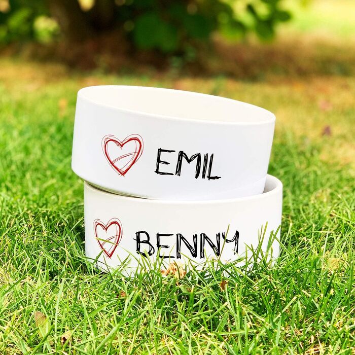 Керамічна миска для собак з іменем ︎ Персоналізована миска для корму та води (серце) - 1300 мл