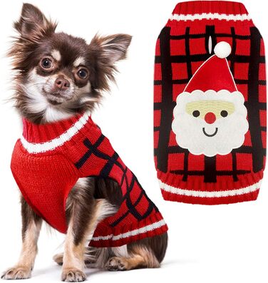 Теплий різдвяний светр для собак з отвором для язика, червоний в клітинку, олень, костюм для собак, підходить для малих, середніх та великих собак, котів, теплий осінньо-зимовий одяг, цуценят, одяг для собак, преміум якість, червоний в клітинку, олень (XX