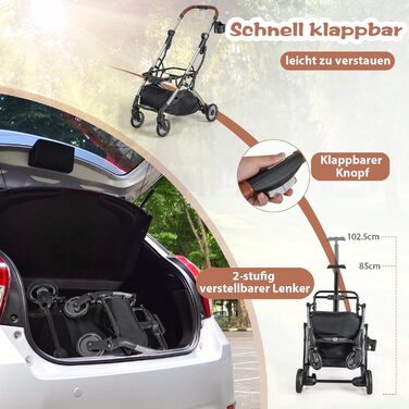 Візок для собак та котів COSTWAY 3 в 1, сірий: складна конструкція, до 15 кг, з кошиком, дощем, телескопічною ручкою та сіткою