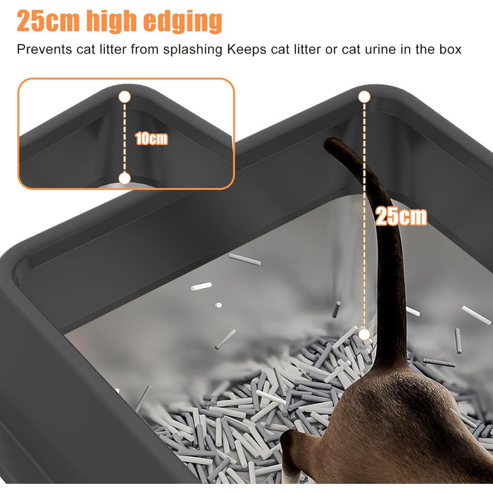 Кігтеточка-лоток для котів Euakee з нержавіючої сталі з кришкою, XL, великий, для великих котів, з високими бортиками, з лопаткою та педалем, антипригарне покриття, захист від протікання, легко чистити