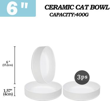 Набір мисок для котів з кераміки, 3 шт. – миски для котів та кошенят, 15 x 4 см, білий