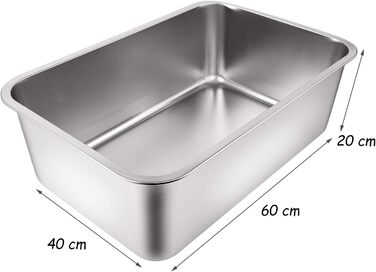 Yangbaga XXL туалет для котів і кроликів з нержавіючої сталі 60x40x20 см, міцний сріблястий лоток для великих котів і кроликів