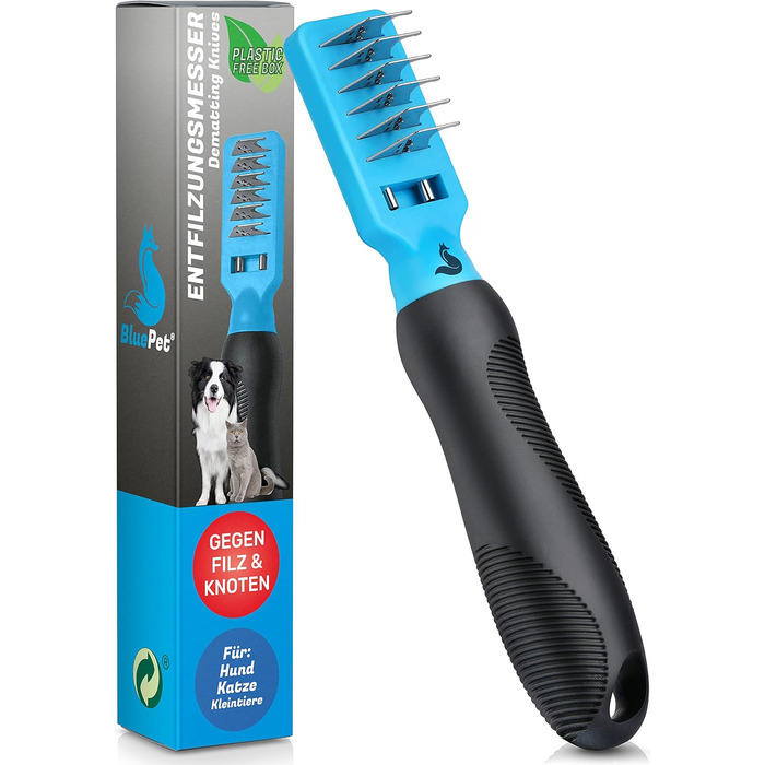 Гребінець для вичісування собак та котів BluePet Profi: для вичісування, видалення ковтунів та вузлів (синій)