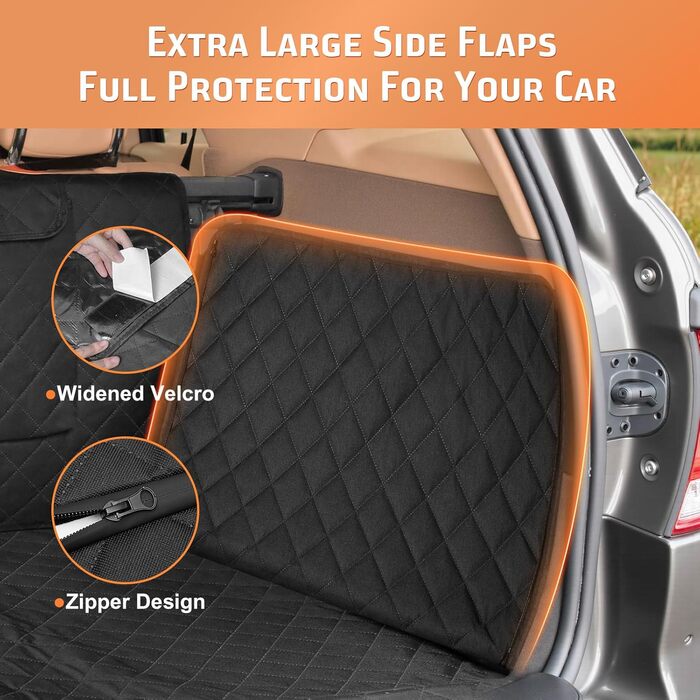 Накидка для собак у машину Gimars, 157x137 см, водовідштовхувальна, стійка до подряпин, універсальна, з передньою панеллю та оглядовим вікном, чорний & оранжевий, килимок у багажник