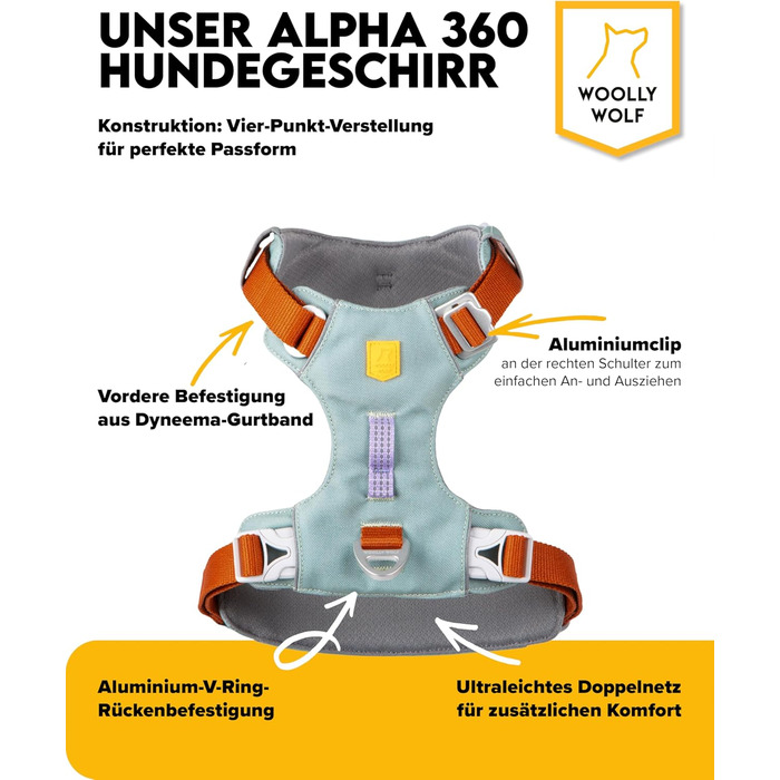 Шлейка для собак Woolly Wolf Alpha 360 - зелений гірський, розмір L, з 100% переробленого поліестеру