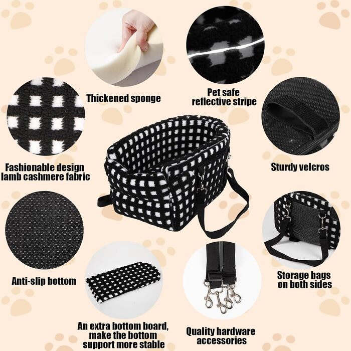 Автокрісло для собак - підставка для тварин у машину, з ременем безпеки та м'яким сидінням, чорний (до 6,8 кг)