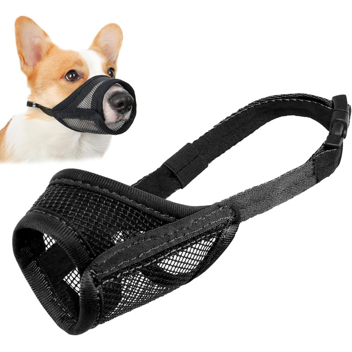 Нашийник-маска для собак LUCKYPAW, сітка, великі та середні породи, м'яка, запобігає укусам, пиття можливе, дихаюча, регульована, для цуценят (XXL, довжина морди 26,4 см)