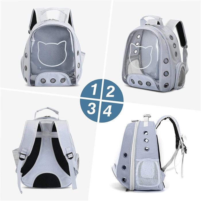 Рюкзак для котів та маленьких собак PETCUTE, дихаючий, знімний килимок, до 6 кг, з прозорим вікном, для подорожей (світло-сірий)