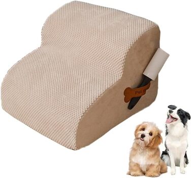Сходинка для собак маленьких порід, плюшевий чохол, сходи для домашніх тварин, котяча сходинка, пандус для собак до ліжка, дивану, авто, неслизька, з невеликим нахилом (Бежевий, 48*40*30см, 2)