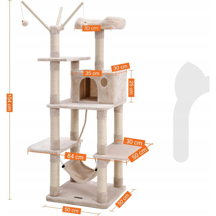 Великий когтеточка-будиночок для кота бежевого кольору з гамаком та сизалевою печеркою