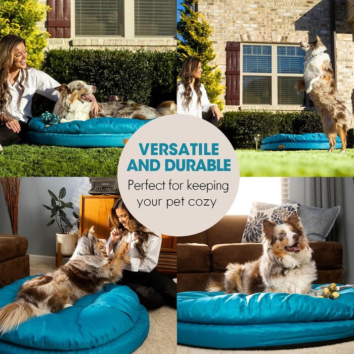 Ортопедичне ліжко для собак CevaHome круглої форми, з подвійним наповнювачем, водовідштовхувальне, неслизьке, знімний чохол, колір оливково-зелений (Mosaikblau), розмір 42x42x8 см