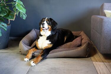 4L Textil Teo: М'яке ліжко для собак, корзина для собак середнього розміру, знімний та пральний чохол (100x80 см, Коричневий)