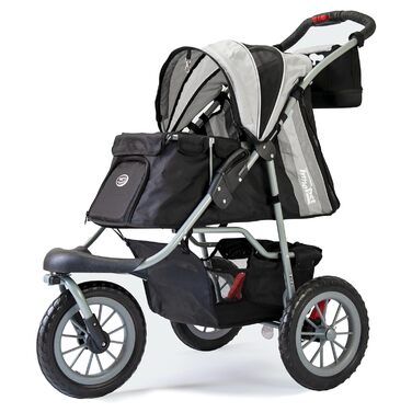 Візок для собак Innopet Comfort EFA Eco чорний/червоний – складний візок для собак/кішок, підходить для лісових стежок та пляжу, з великими колесами 30 см, вантажопідйомність 25 кг, 2 повідки всередині (Чорний Сріблястий)