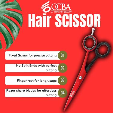 Професійні ножиці для волосся OCBA 6 дюймів - ножиці для перукарів та салонів, для чоловіків та жінок (червоно-чорні)